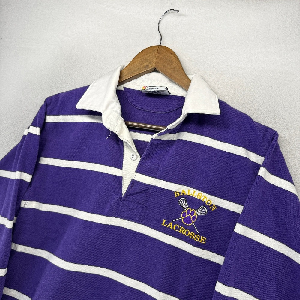 Vintage Barbarian Rugby Shirt Men XS Purple Striped Thick Heavyweight Canada 90s